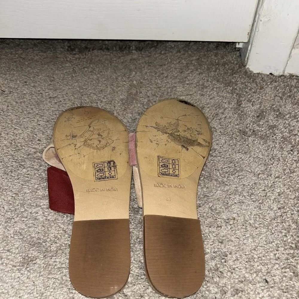Free People Rio Vista Pink Leather Slip On Slide Boho Sandal Size EU 37 Us 7